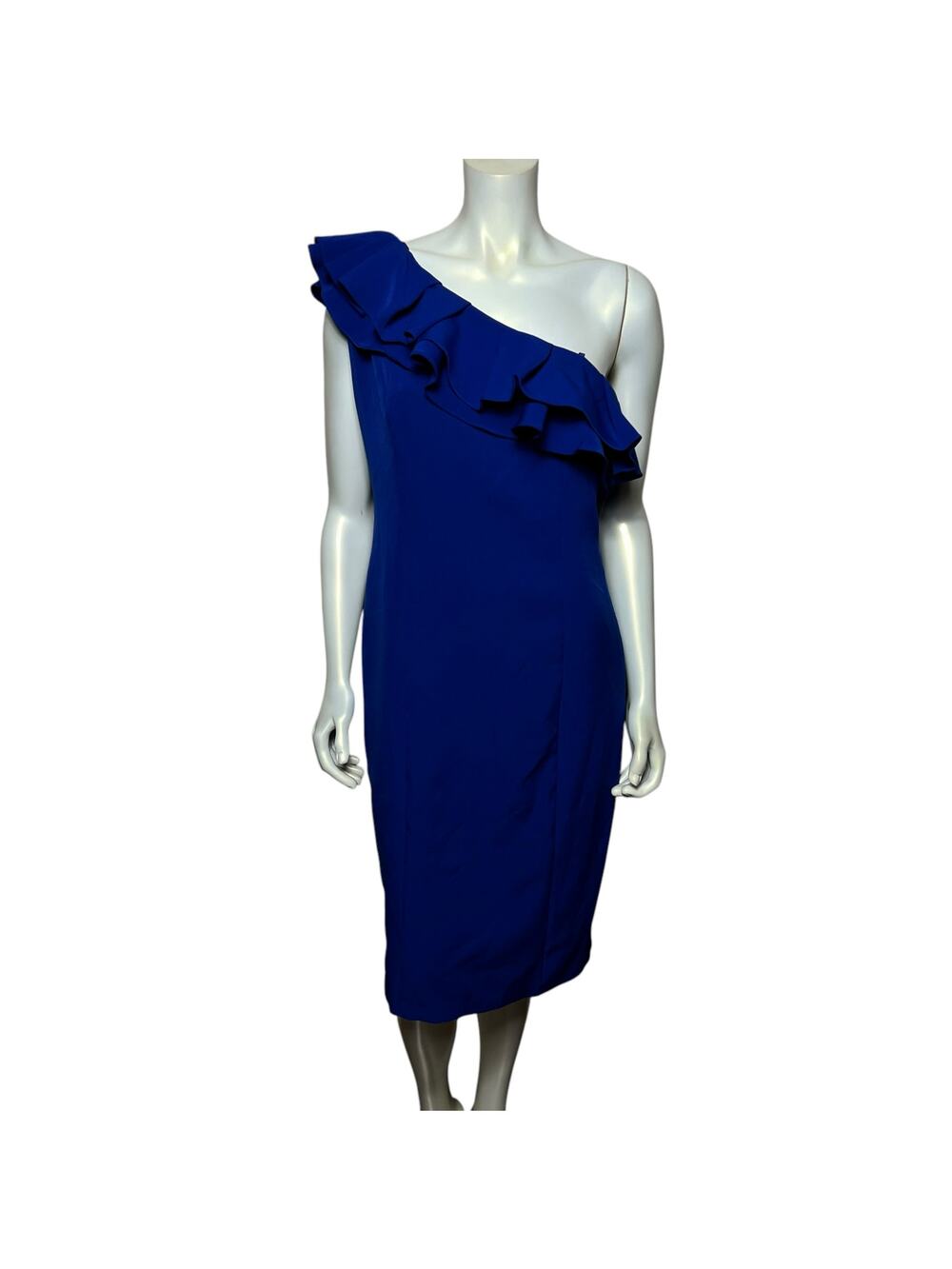MARINA One-Shoulder Blue Ruffle Dress Size 8